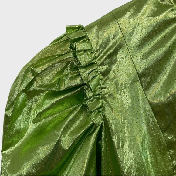 Batsheva NWT Metallic Green Ruffled Mini Dress with Pockets Size 2 - Picture 6 of 11